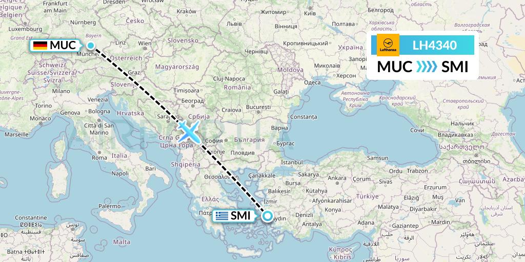 LH4340 Lufthansa Flight Map: Munich to Samos
