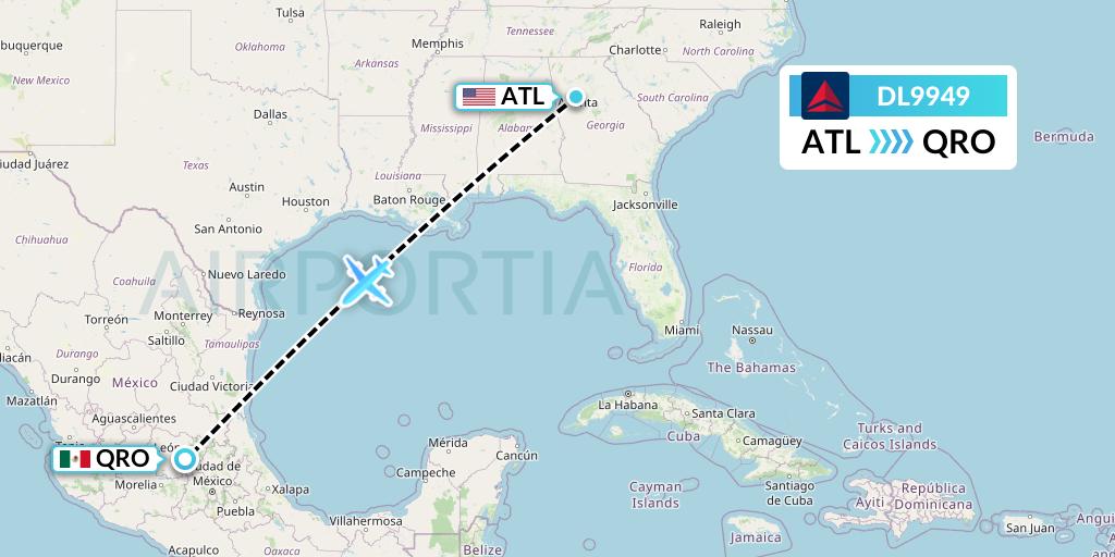 DL9949 Delta Air Lines Flight Map: Atlanta to Queretaro