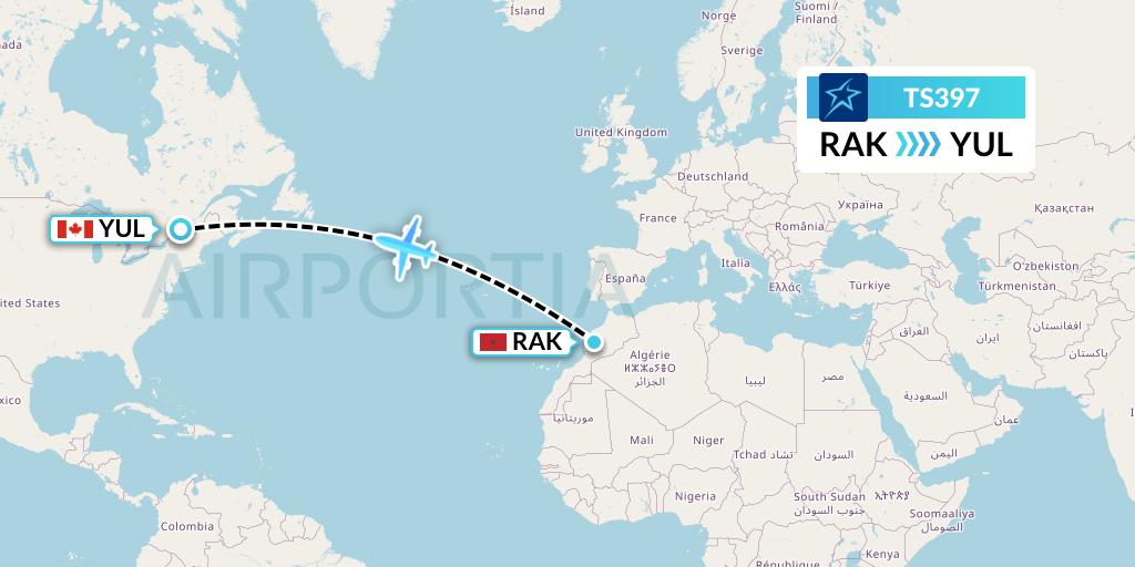 TS397 Air Transat Flight Map: Marrakesh to Montreal
