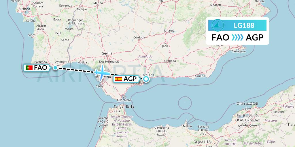 LG188 Luxair Flight Map: Faro to Malaga