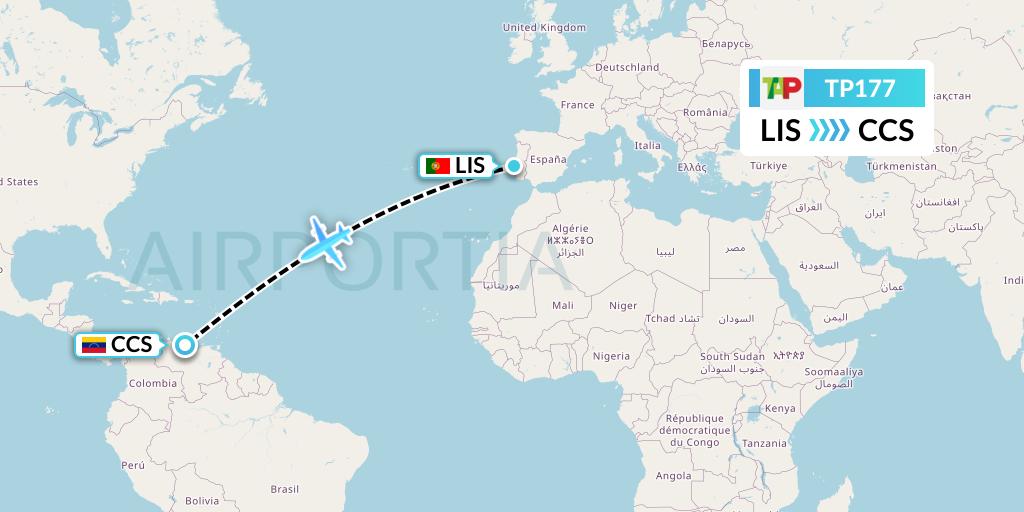TP177 TAP Portugal Flight Map: Lisbon to Caracas