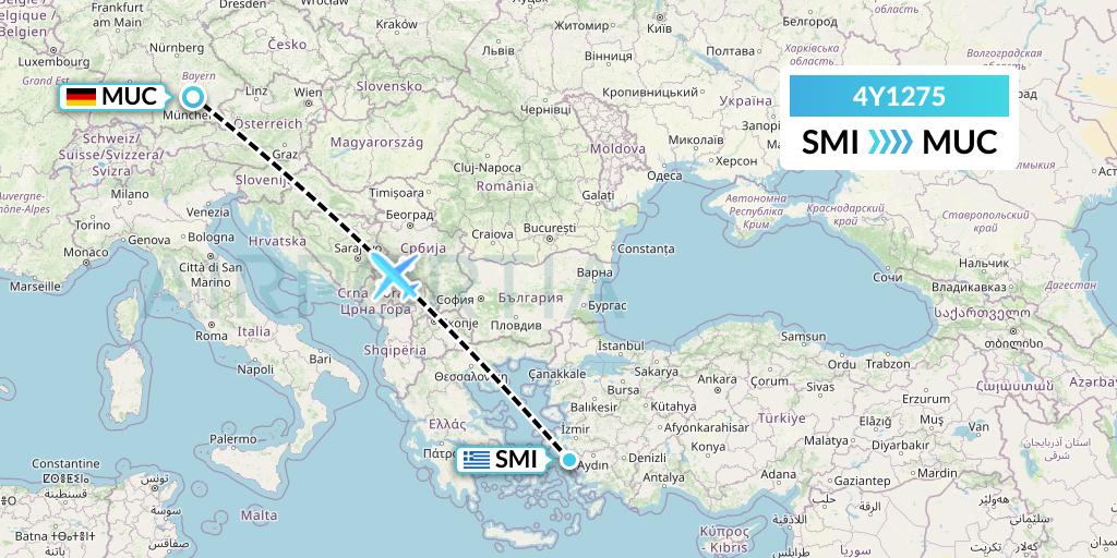 4Y1275 Eurowings Discover Flight Map: Samos to Munich