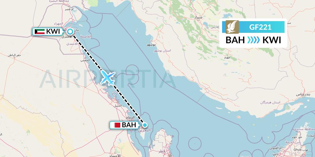 GF221 Gulf Air Flight Map: Bahrain to Kuwait City