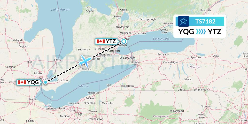 TS7182 Air Transat Flight Map: Windsor to Toronto