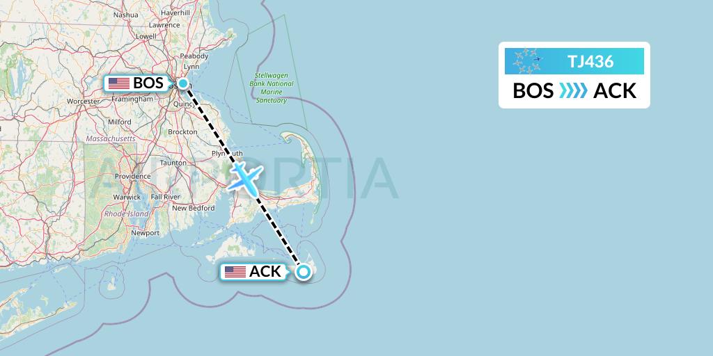 TJ436 Tradewind Aviation Flight Map: Boston to Nantucket