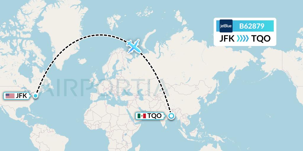 B62879 JetBlue Airways Flight Map: New York to Tulum