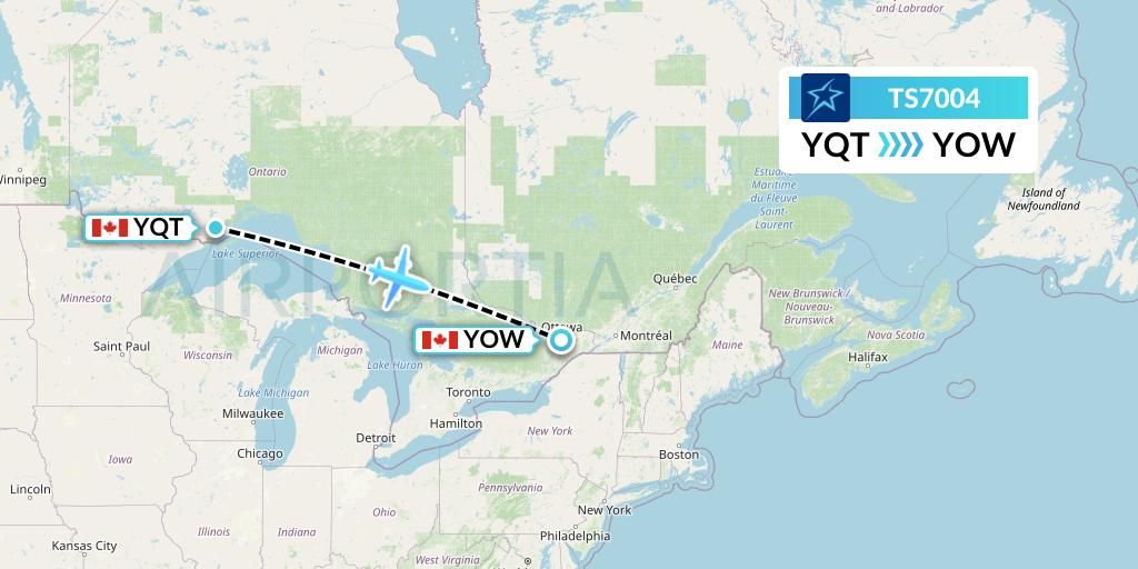 TS7004 Air Transat Flight Map: Thunder Bay to Ottawa