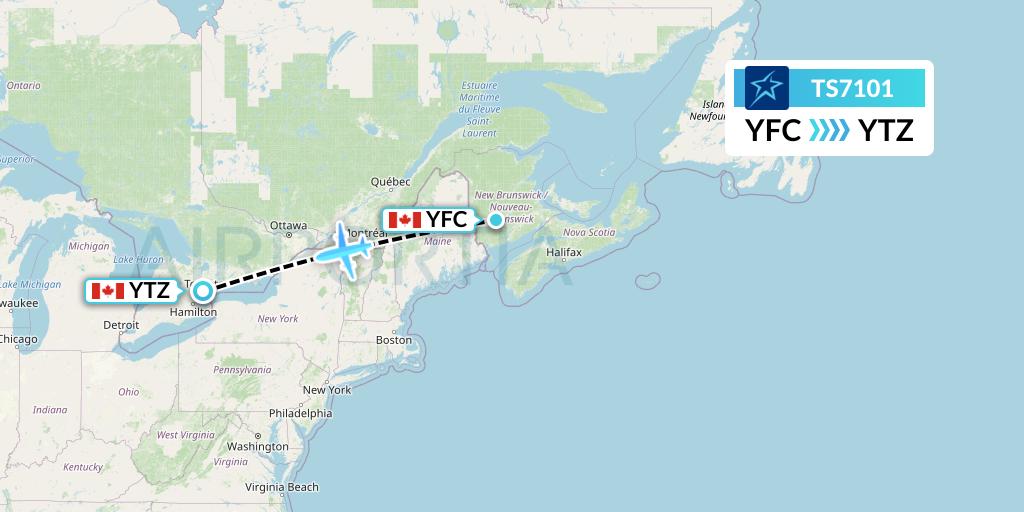 TS7101 Air Transat Flight Map: Fredericton to Toronto