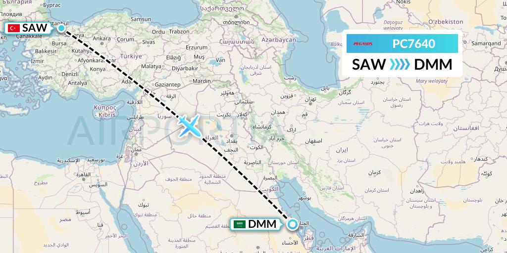 PC7640 Pegasus Airlines Flight Map: Istanbul to Dammam