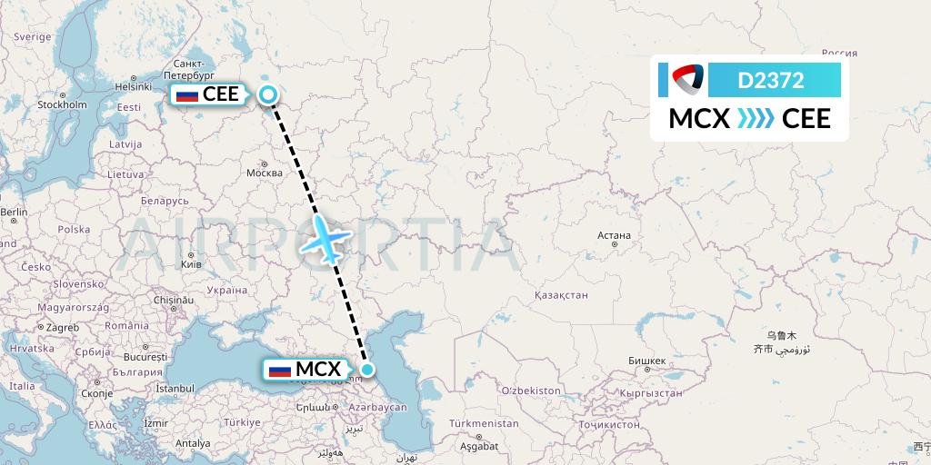 D2372 Severstal Aircompany Flight Map: Makhachkala to Cherepovets