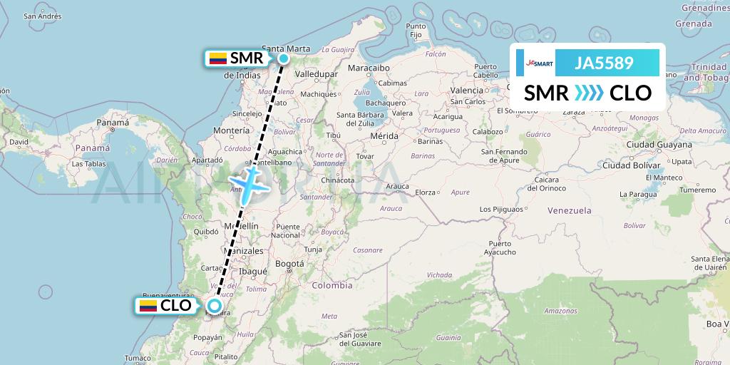 JA5589 JetSMART Flight Map: Santa Marta to Cali