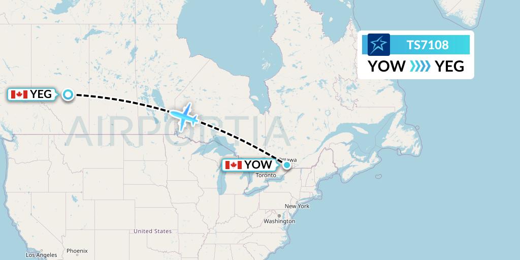 TS7108 Air Transat Flight Map: Ottawa to Edmonton