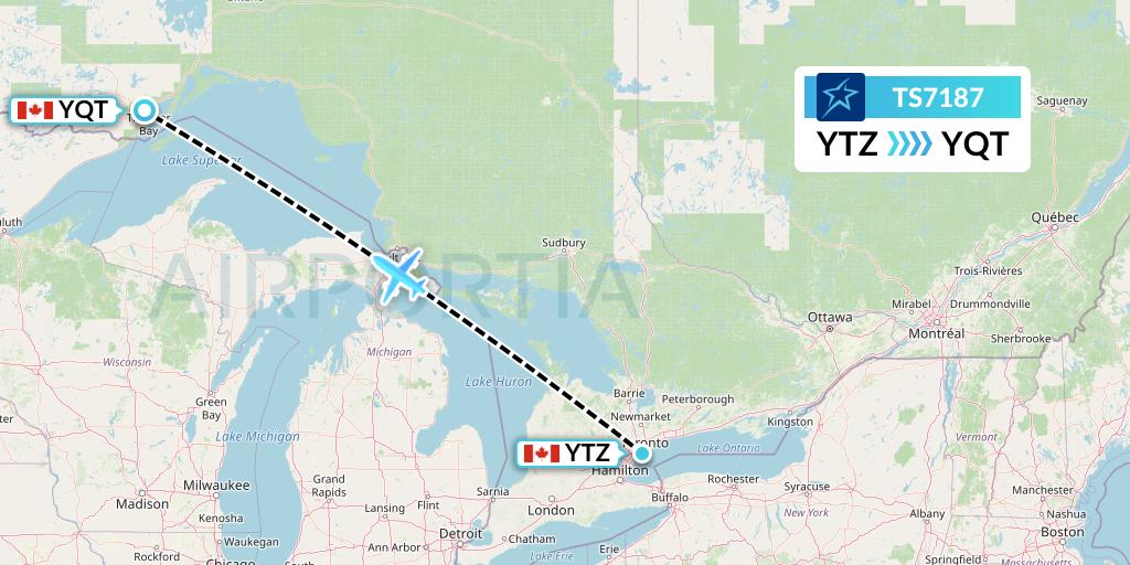 TS7187 Air Transat Flight Map: Toronto to Thunder Bay