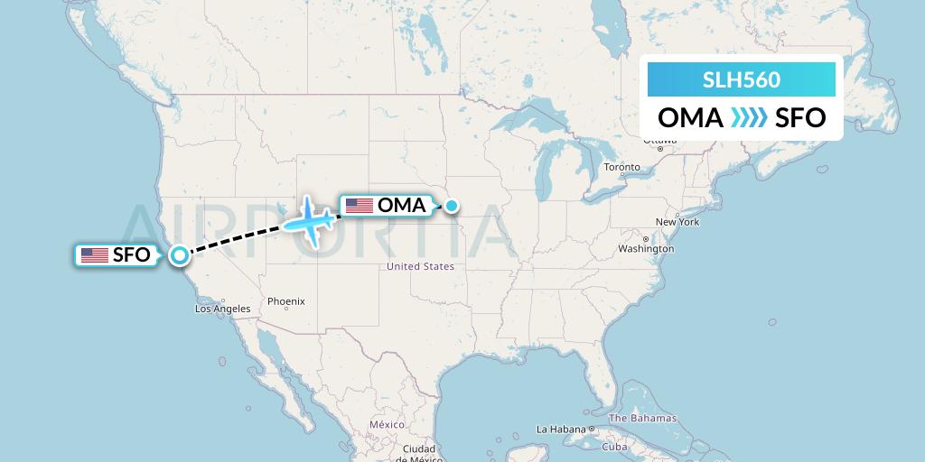 SLH560 Silverhawk Aviation Flight Map: Omaha to San Francisco