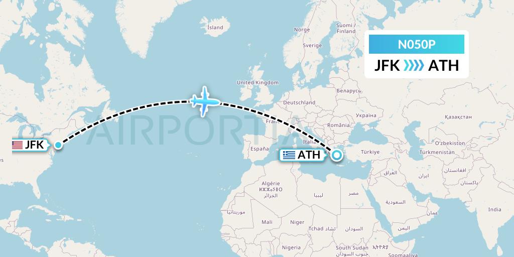N050P Norse Atlantic Airways Flight Map: New York to Athens