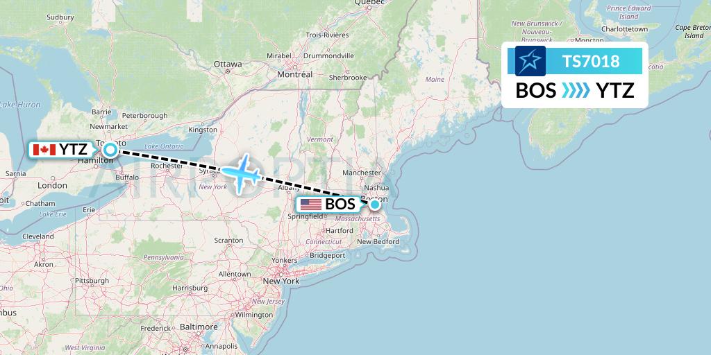 TS7018 Air Transat Flight Map: Boston to Toronto
