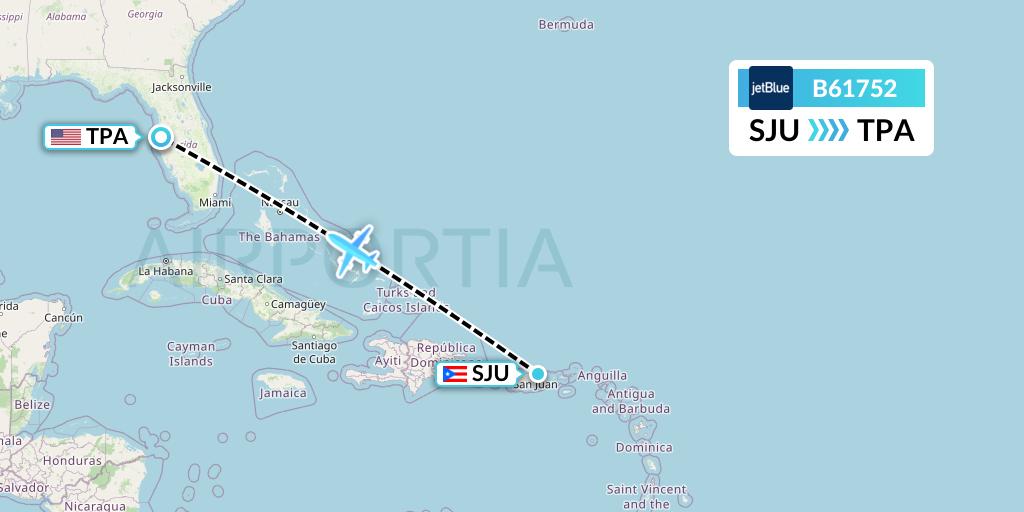 B61752 JetBlue Airways Flight Map: San Juan to Tampa