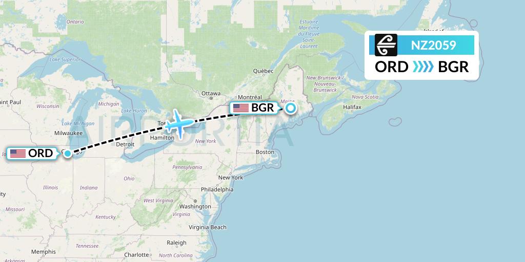 NZ2059 Air New Zealand Flight Map: Chicago to Bangor