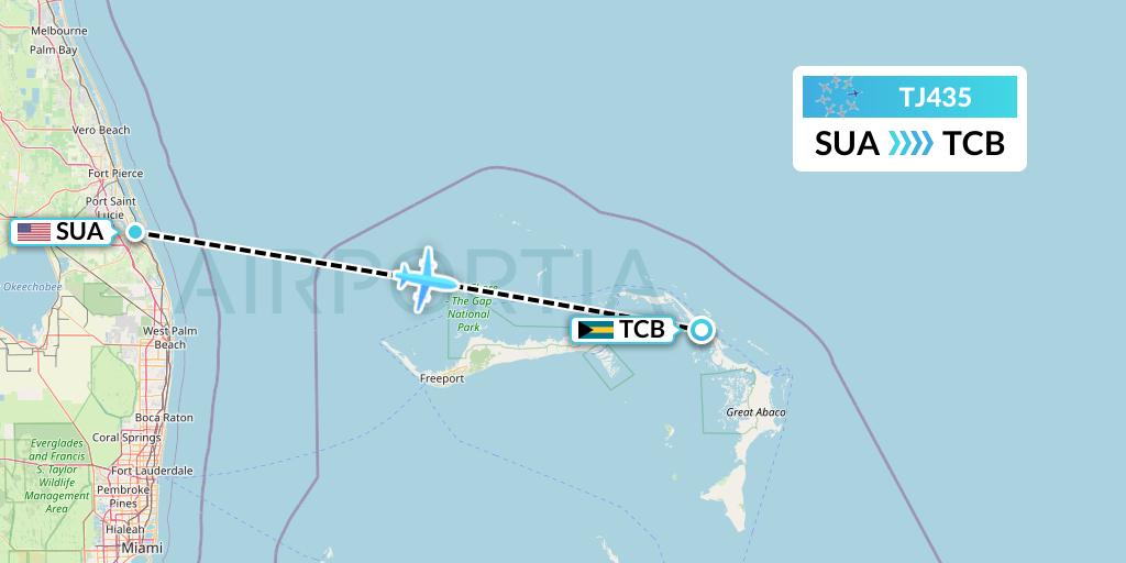 TJ435 Tradewind Aviation Flight Map: Stuart to Treasure Cay