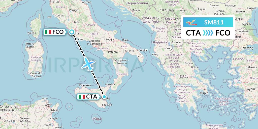 SM811 Air Cairo Flight Map: Catania to Rome