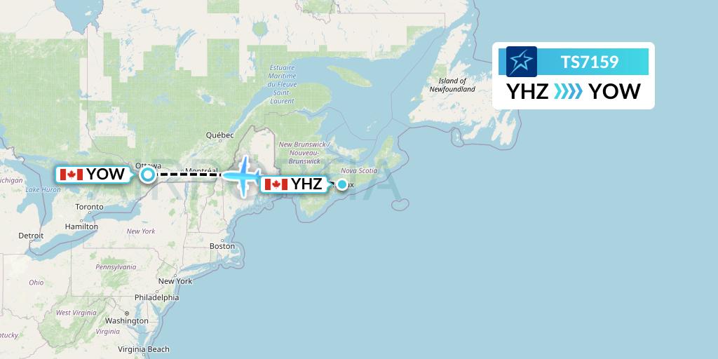 TS7159 Air Transat Flight Map: Halifax to Ottawa