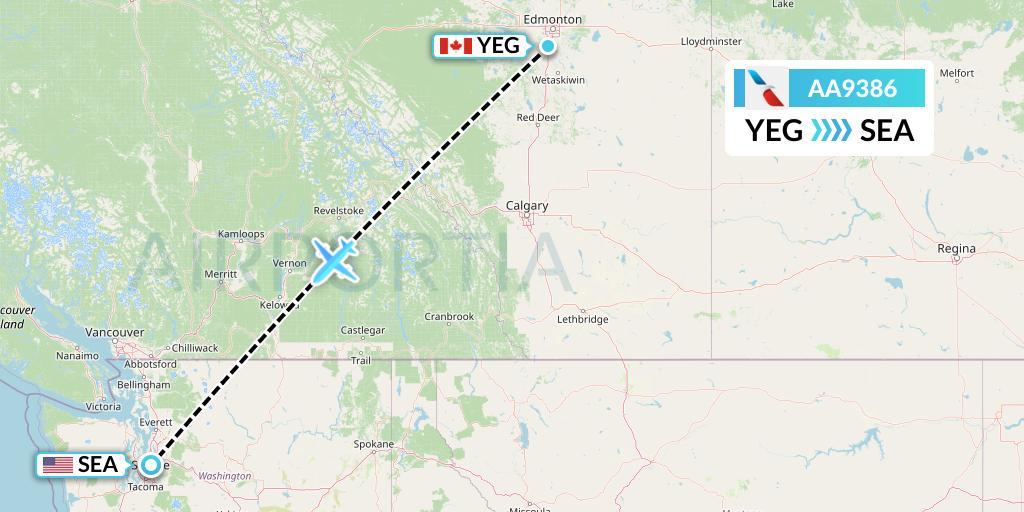 AA9386 American Airlines Flight Map: Edmonton to Seattle