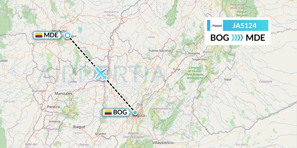 JA5124 JetSMART Flight Map: Bogota to Medellin