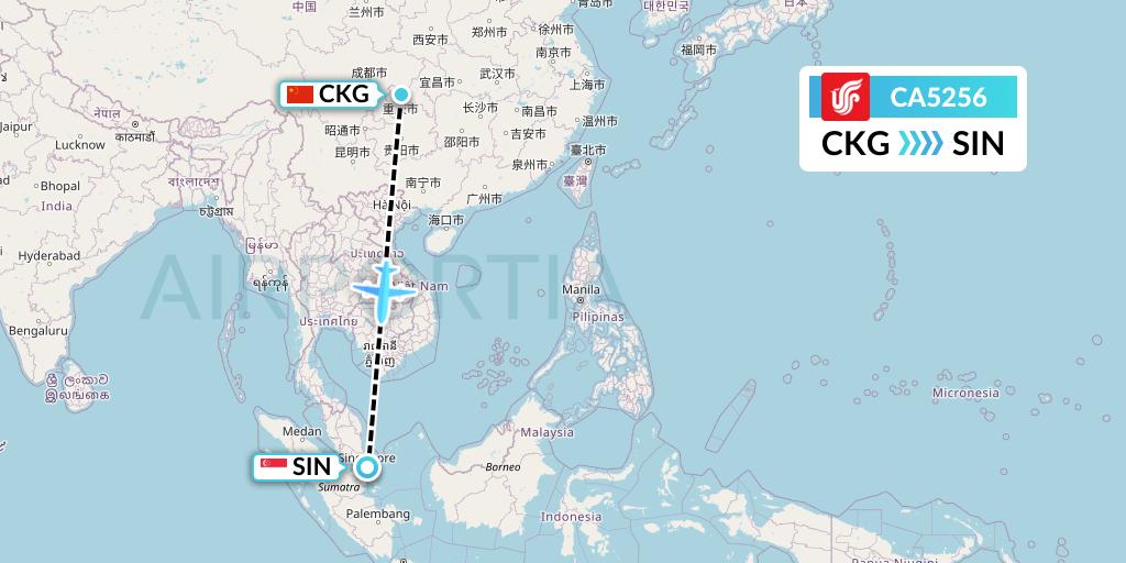CA5256 Air China Flight Map: Chongqing to Singapore