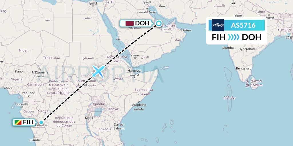 AS5716 Alaska Airlines Flight Map: Kinshasa to Doha