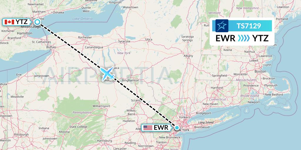 TS7129 Air Transat Flight Map: New York to Toronto