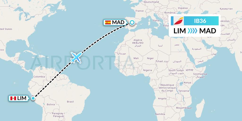IB36 Iberia Flight Map: Lima to Madrid