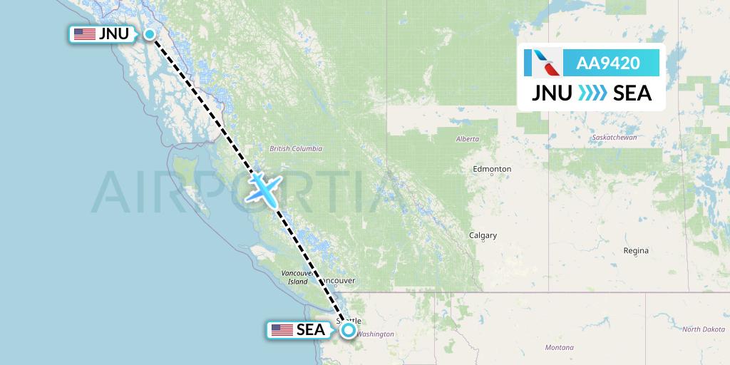 AA9420 American Airlines Flight Map: Juneau to Seattle