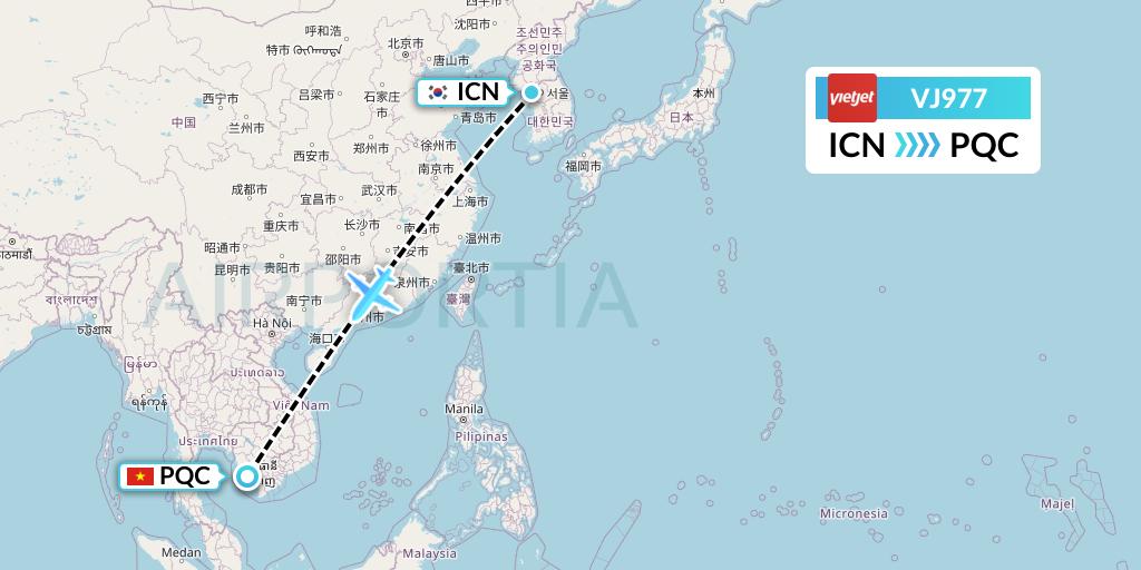VJ977 VietJet Air Flight Map: Seoul to Phu Quoc