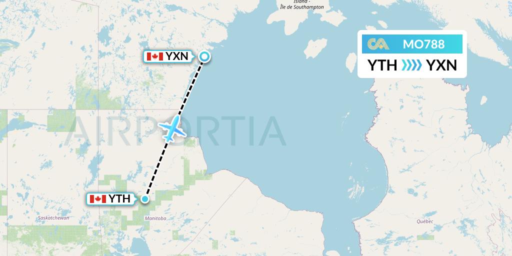 MO788 Calm Air Flight Map: Thompson to Whale Cove