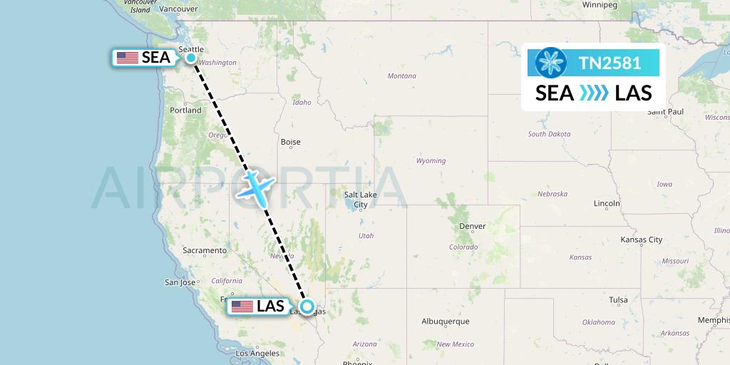 TN2581 Air Tahiti Nui Flight Map: Seattle to Las Vegas