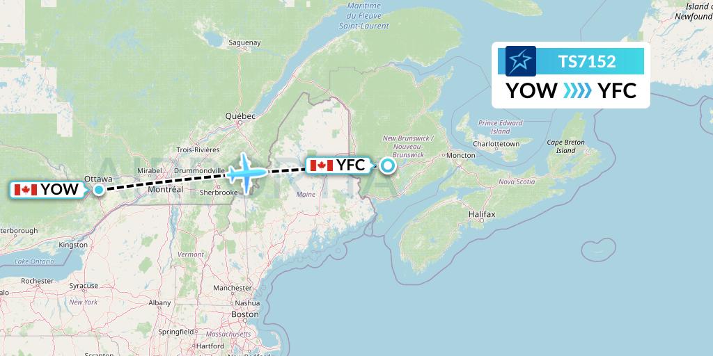 TS7152 Air Transat Flight Map: Ottawa to Fredericton