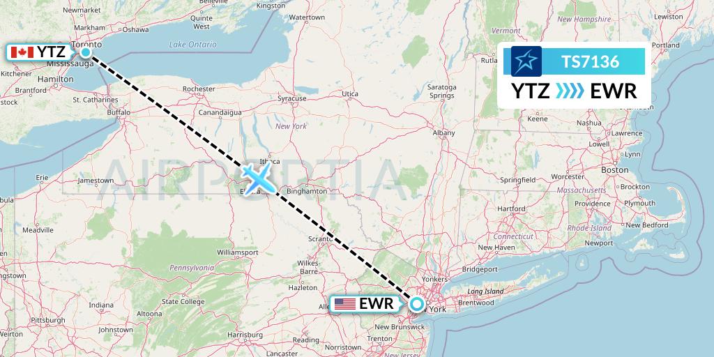 TS7136 Air Transat Flight Map: Toronto to New York