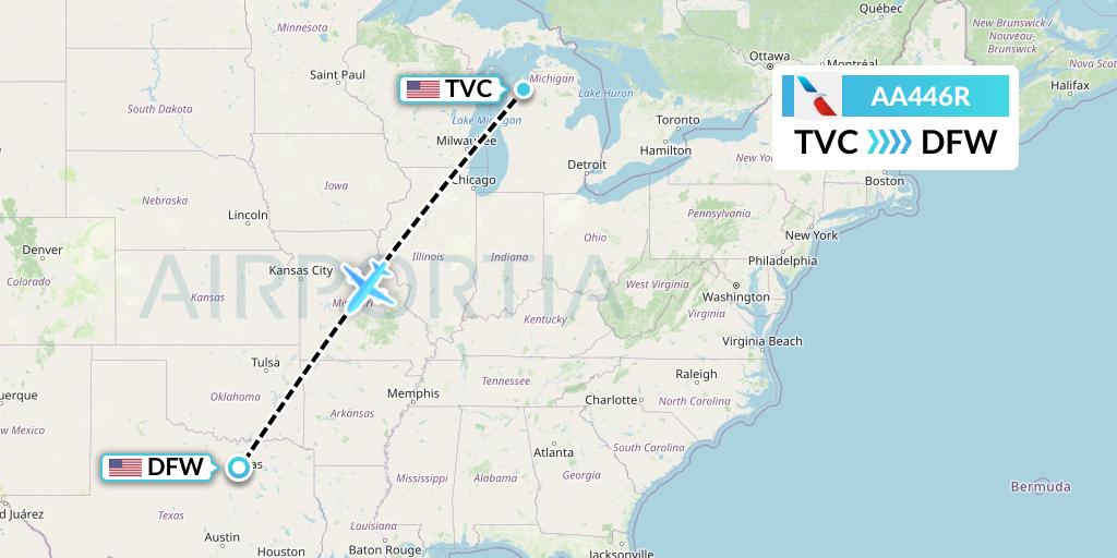 AA446R American Airlines Flight Map: Traverse City to Dallas