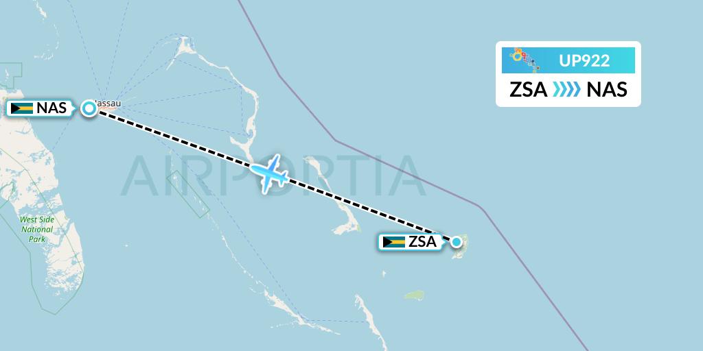 UP922 Bahamasair Flight Map: San Salvador to Nassau
