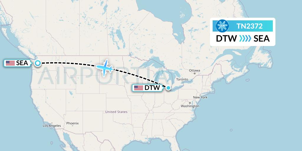 TN2372 Air Tahiti Nui Flight Map: Detroit to Seattle
