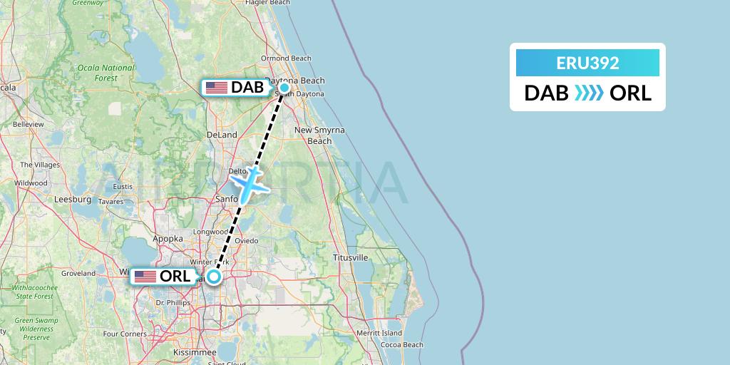 ERU392 Embry-riddle Aeronautical University Flight Map: Daytona Beach to Orlando