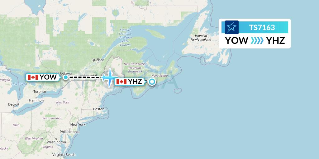 TS7163 Air Transat Flight Map: Ottawa to Halifax