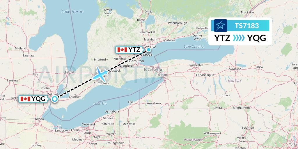 TS7183 Air Transat Flight Map: Toronto to Windsor