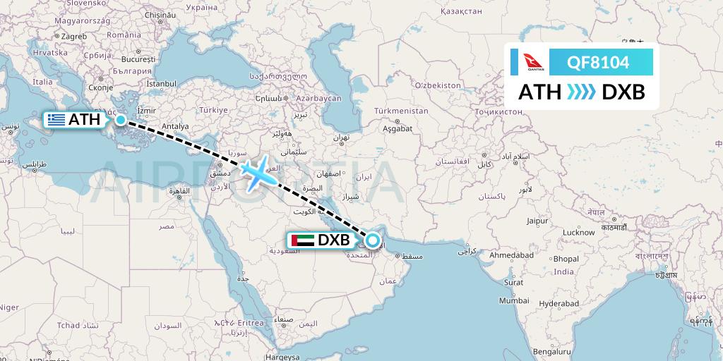 QF8104 Qantas Flight Map: Athens to Dubai