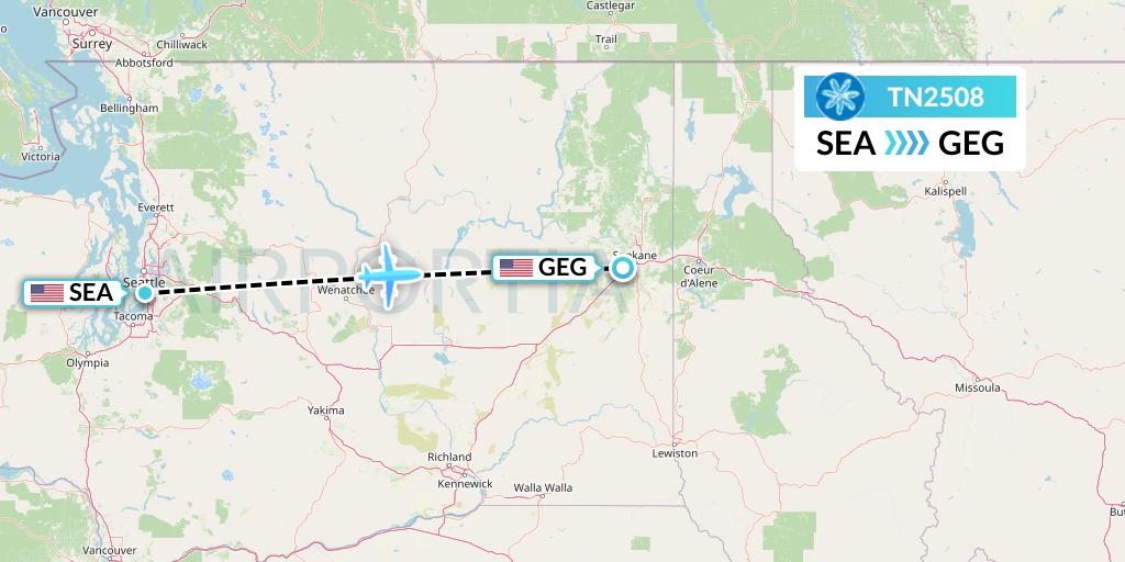 TN2508 Air Tahiti Nui Flight Map: Seattle to Spokane