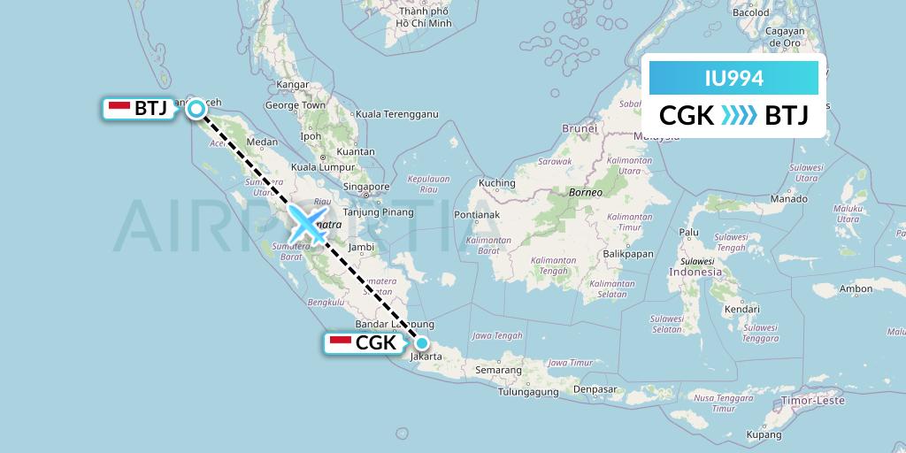 IU994 Pt. Super Air Jet Flight Map: Jakarta to Banda Aceh