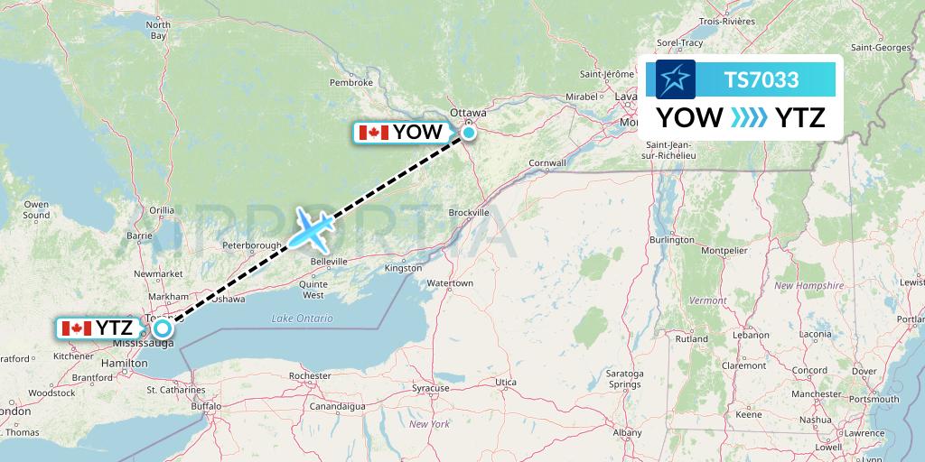 TS7033 Air Transat Flight Map: Ottawa to Toronto
