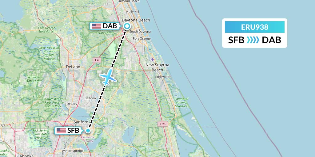 ERU938 Embry-riddle Aeronautical University Flight Map: Orlando to Daytona Beach