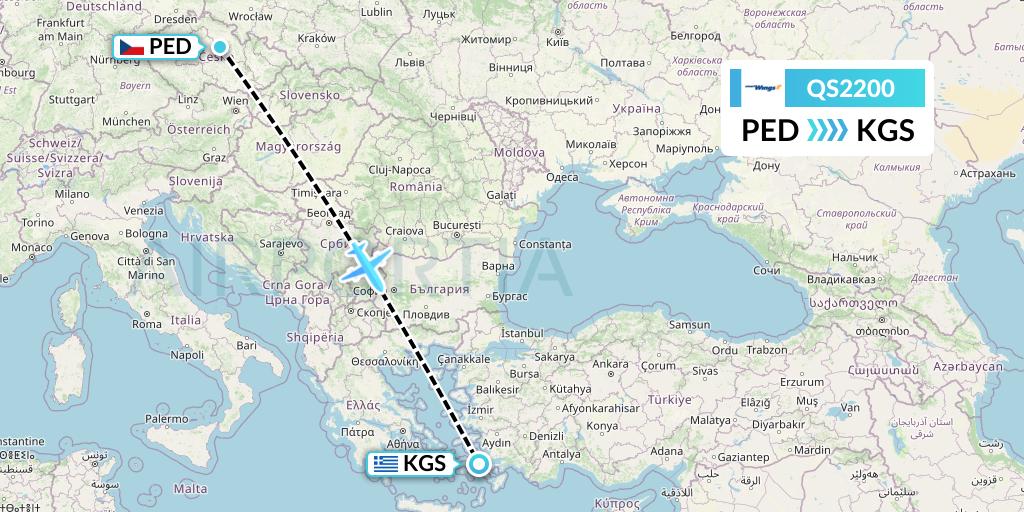 QS2200 Smartwings Flight Map: Pardubice to Kos