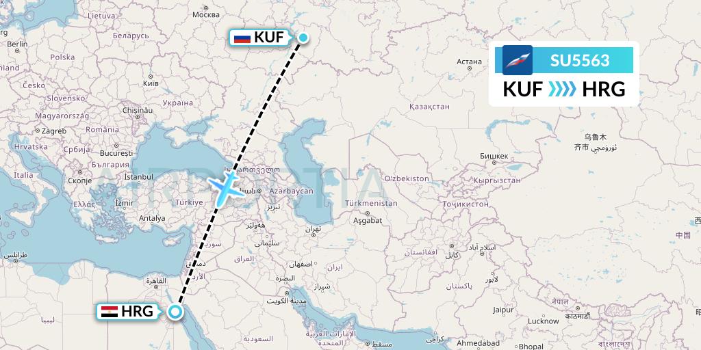 SU5563 Aeroflot Flight Map: Samara to Hurghada